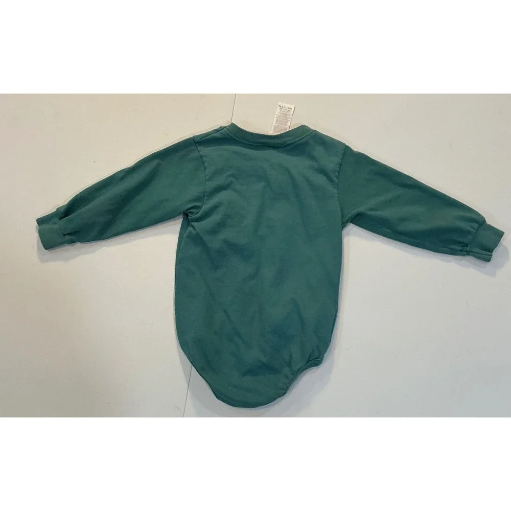 VTG Carters Bodysuit Embroidered Raccoon Baby 12-18M Green Long Sleeve Nature